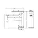 Technical Drawing Fienza Empire Slim Basin Mixer Cold Start Brushed Copper 234103CO-LF - The Blue Space