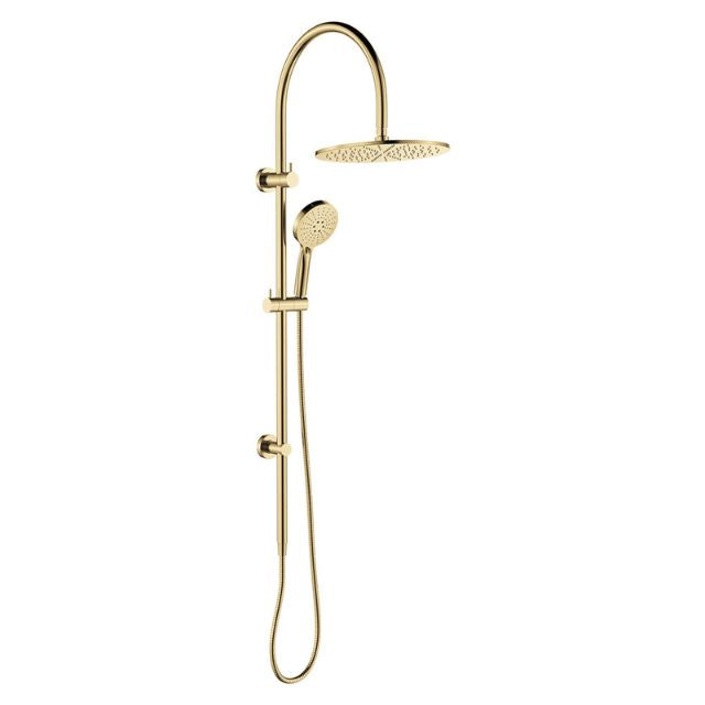 Full Fienza Empire Slim Curved Twin Shower Urban Brass 455110UB - The Blue Space