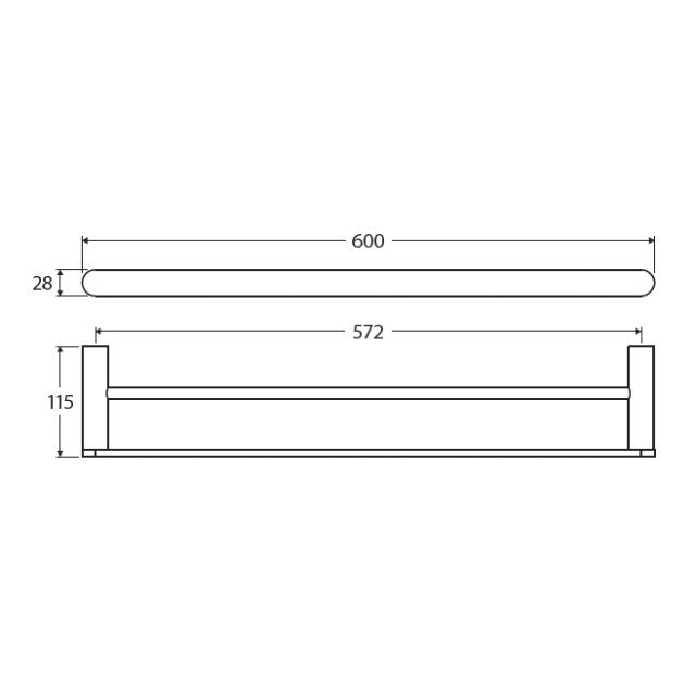 Technical Drawing Fienza Empire Slim Double Towel Rail 600mm Brushed Copper 88908600CO - The Blue Space