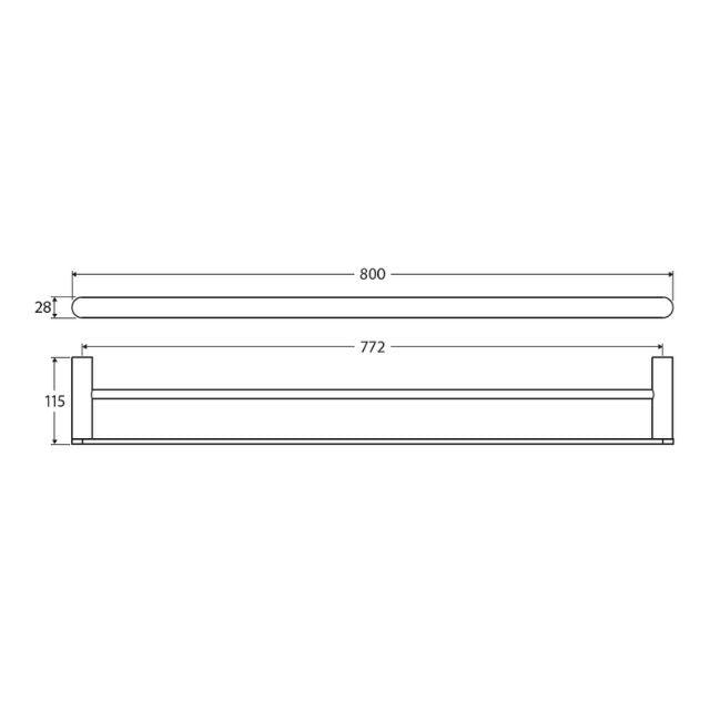 Technical Drawing Fienza Empire Slim Double Towel Rail 800mm Brushed Nickel 88908800BN - The Blue Space