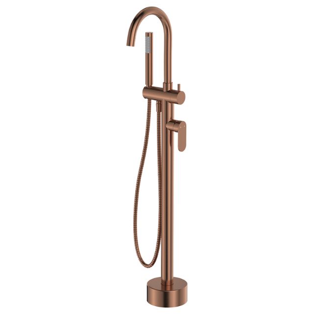 Fienza Empire Slim Floor Mounted Bath Mixer with Hand Shower Brushed Copper 234113CO - The Blue Space