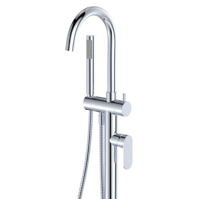 Close Fienza Empire Slim Floor Mounted Bath Mixer with Hand Shower Chrome 234113 - The Blue Space