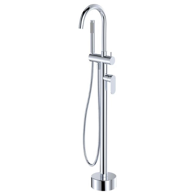 Fienza Empire Slim Floor Mounted Bath Mixer with Hand Shower Chrome 234113 - The Blue Space