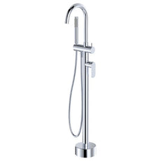 Fienza Empire Slim Floor Mounted Bath Mixer with Hand Shower Chrome 234113 - The Blue Space