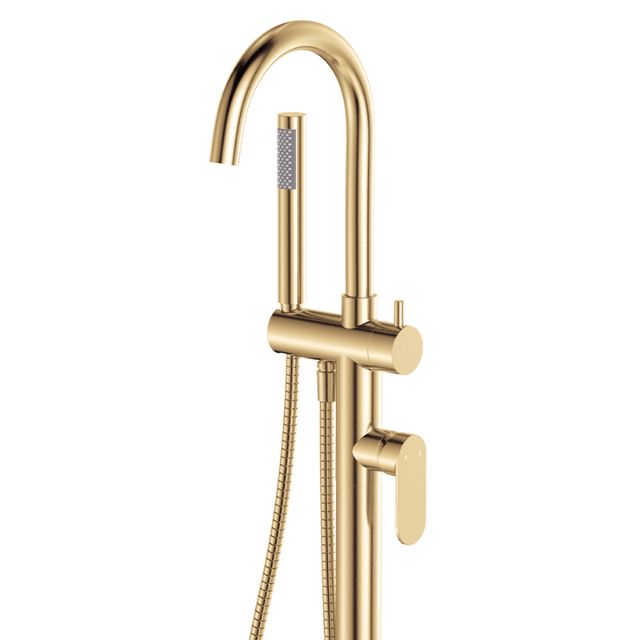 Close Fienza Empire Slim Floor Mounted Bath Mixer with Hand Shower Urban Brass 234113UB - The Blue Space