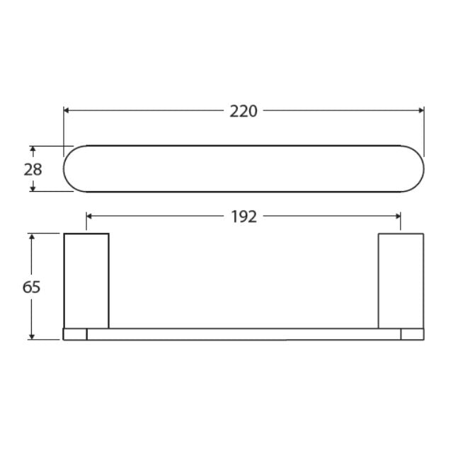 Technical Drawing Fienza Empire Slim Hand Towel Rail 220mm Brushed Nickel 88905BN - The Blue Space