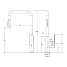 Technical Drawing Fienza Empire Slim Pull Out Sink Mixer Brushed Nickel 234108BN-LF - The Blue Space