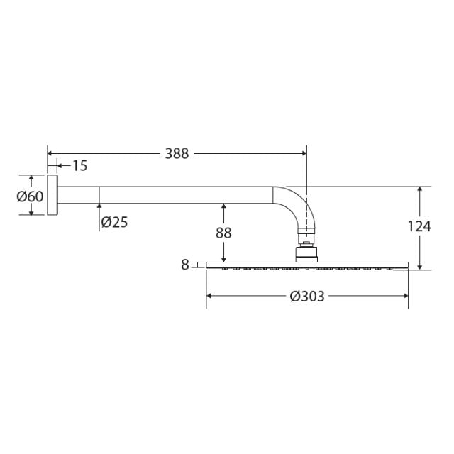 Technical Drawing Fienza Empire Slim Shower Arm Set Brushed Copper 411109CO-B - The Blue Space