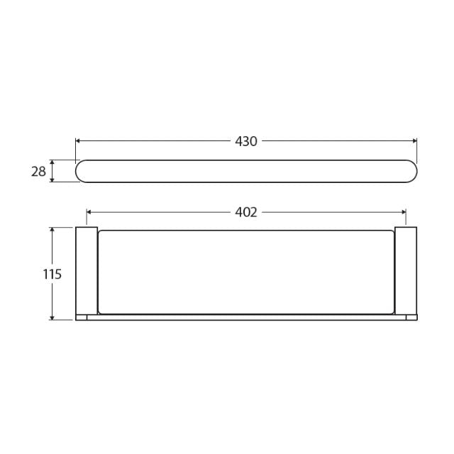 Technical Drawing Fienza Empire Slim Shower Shelf Glass Brushed Copper 88907CO - The Blue Space