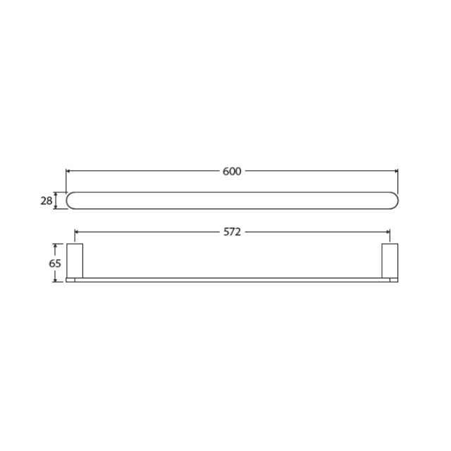 Technical Drawing Fienza Empire Slim Single Towel Rail 600mm Brushed Copper 88901600CO - The Blue Space