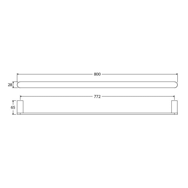 Technical Drawing Fienza Empire Slim Single Towel Rail 800mm Brushed Nickel 88901800BN - The Blue Space