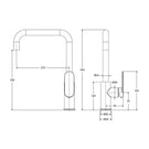 Technical Drawing Fienza Empire Slim Sink Mixer Brushed Copper 234105CO-LF - The Blue Space