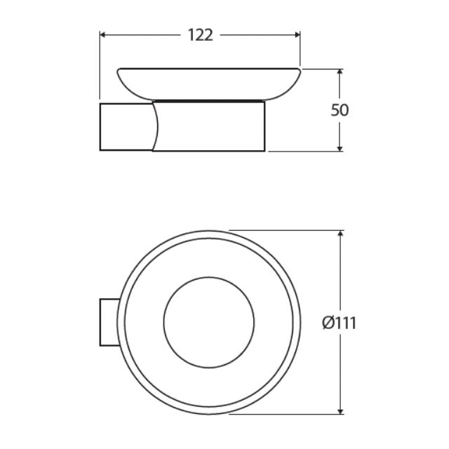 Technical Drawing Fienza Empire Slim Soap Holder Glass Dish Brushed Nickel 88906BN - The Blue Space