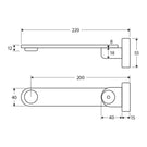 Technical Drawing Fienza Empire Slim Swivel Bath Outlet Chrome 221116 - The Blue Space