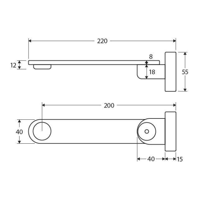 Technical Drawing Fienza Empire Slim Swivel Bath Outlet Matte Black 221116B - The Blue Space