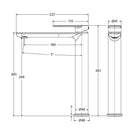 Technical Drawing Fienza Empire Slim Tall Basin Mixer Cold Start Brushed Nickel 234107BN-LF - The Blue Space