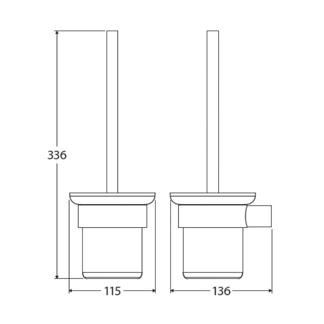 Technical Drawing Fienza Empire Slim Toilet Brush and Glass Holder Brushed Copper 889010CO - The Blue Space