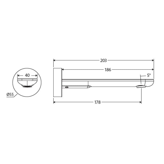 Technical Drawing Fienza Empire Slim Wall Basin/Bath Outlet 180mm Round Plate Brushed Copper 234115CO-2-LF - The Blue Space