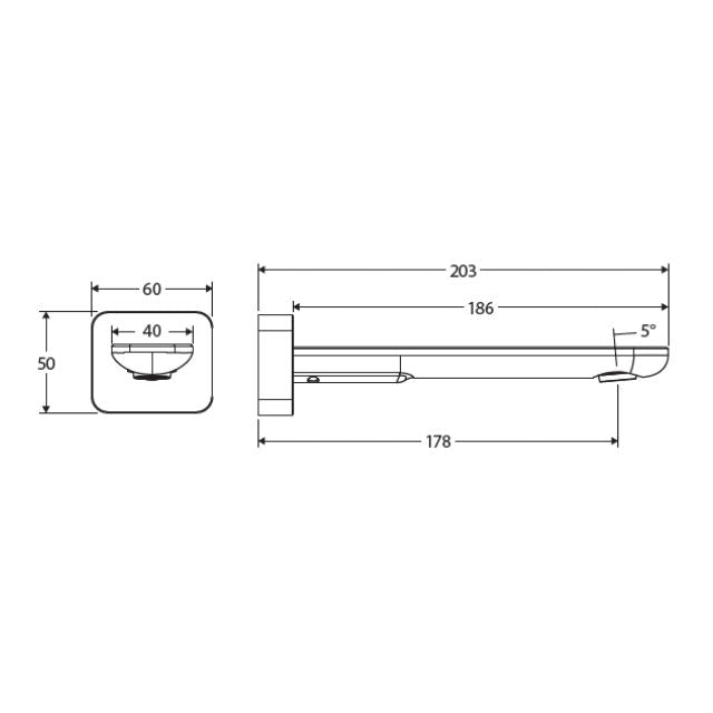 Technical Drawing Fienza Empire Slim Wall Basin/Bath Outlet 180mm Square Plate Brushed Copper 234115CO-LF - The Blue Space