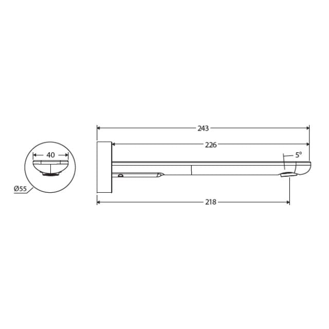 Technical Drawing Fienza Empire Slim Wall Basin/Bath Outlet 220mm Round Plate Chrome 234116-2-LF - The Blue Space