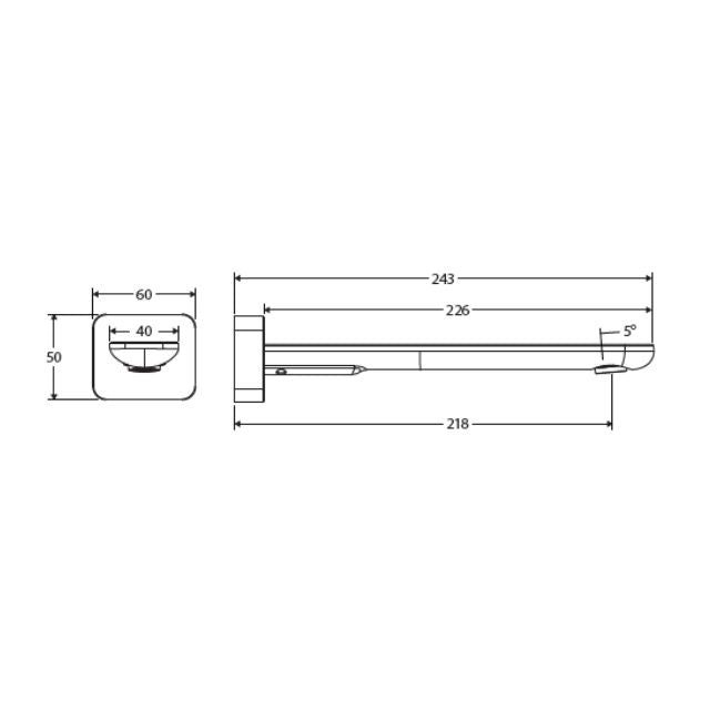 Technical Drawing Fienza Empire Slim Wall Basin/Bath Outlet 220mm Square Plate Brushed Nickel 234116BN-LF - The Blue Space