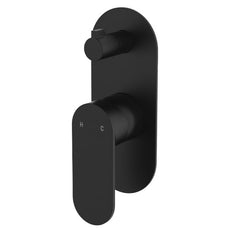 Fienza Empire Slim Wall Diverter Mixer Large Oval Plate Vertical Matte Black 234102B-LF - The Blue Space