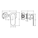 Technical Drawing Fienza Empire Slim Wall Diverter Mixer Small Round Plates Horizontal Brushed Copper 234112CO-4-LF - The Blue Space