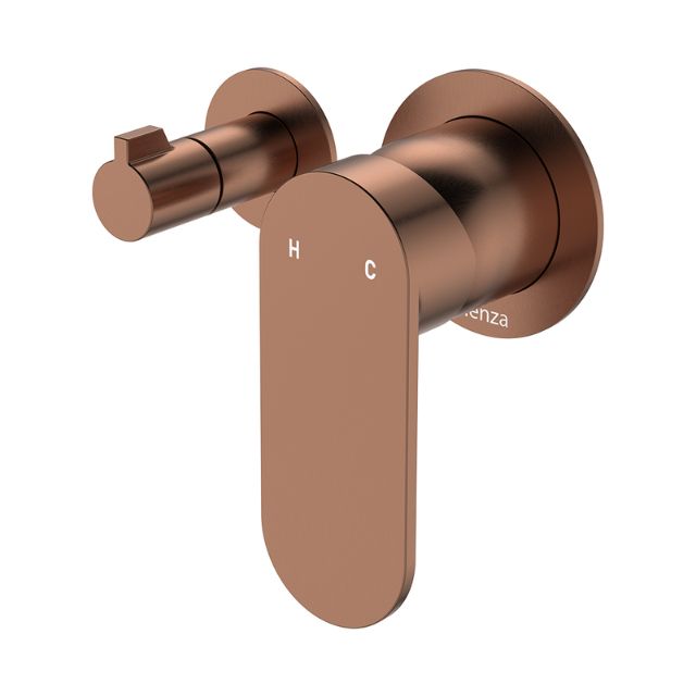 Fienza Empire Slim Wall Diverter Mixer Small Round Plates Horizontal Brushed Copper 234112CO-4-LF - The Blue Space