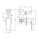 Technical Drawing Fienza Empire Slim Wall Diverter Mixer Small Round Plates Vertical Brushed Copper 234102CO-4-LF - The Blue Space