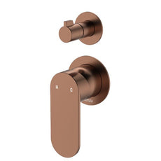 Fienza Empire Slim Wall Diverter Mixer Small Round Plates Vertical Brushed Copper 234102CO-4-LF - The Blue Space