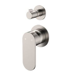 Fienza Empire Slim Wall Diverter Mixer Small Round Plates Vertical Brushed Nickel 234102BN-4-LF - The Blue Space