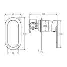 Technical Drawing Fienza Empire Slim Wall Mixer Oval Plate Brushed Copper 234101CO-LF - The Blue Space