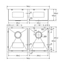 Technical Drawing Fienza Hana Double Bowl Sink 27L-27L Top/Undermount 760X450X200mm 68403 - The Blue Space