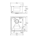 Technical Drawing Fienza Hana Single Bowl Sink 27L Top/Undermount 390X450X200mm 68400 - The Blue Space