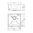 Technical Drawing Fienza Hana Single Bowl Sink 32L Top/Undermount 450X450X200mm 68401 - The Blue Space