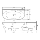 Technical Drawing Fienza Keeto Back-to-wall Acrylic Bath With Overflow 1700mm FR65-1700-OF - The Blue Space