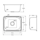 Technical Drawing Fienza Tiva Laundry Sink Medium Topmount 35L 2Th 555X455X220mm Includes Flexible Bypass Kit 68201 - The Blue Space