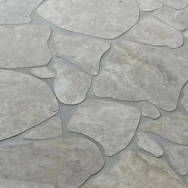 Grey Valerie Travertine Tile P4 Tech Grip Porcelain Crazy Pave  | The Blue Space