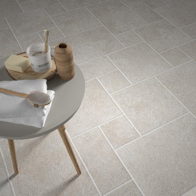 Ivory Amara Travertine Tile External French Pattern Porcelain  | The Blue Space