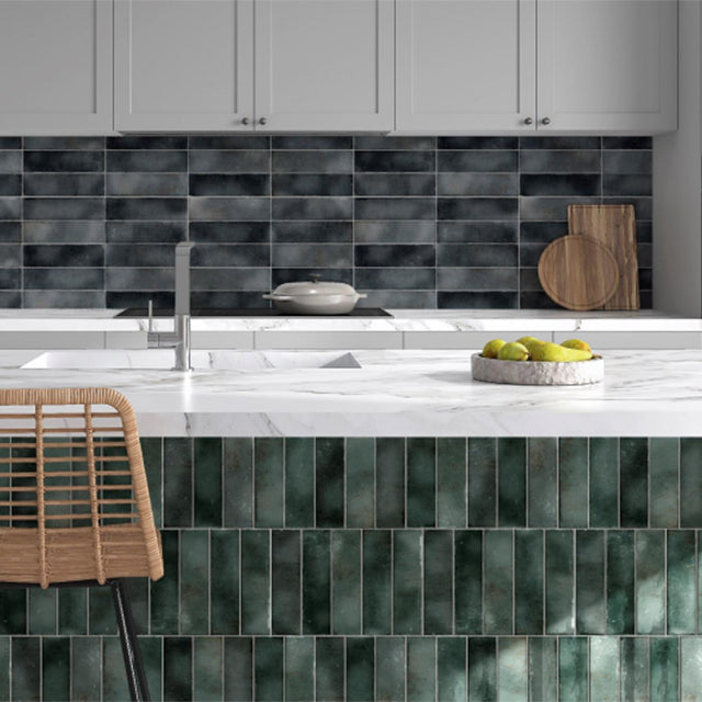 Jade Green Leon Spanish Subway Tile Gloss 69 x 240mm Ceramic  | The Blue Space