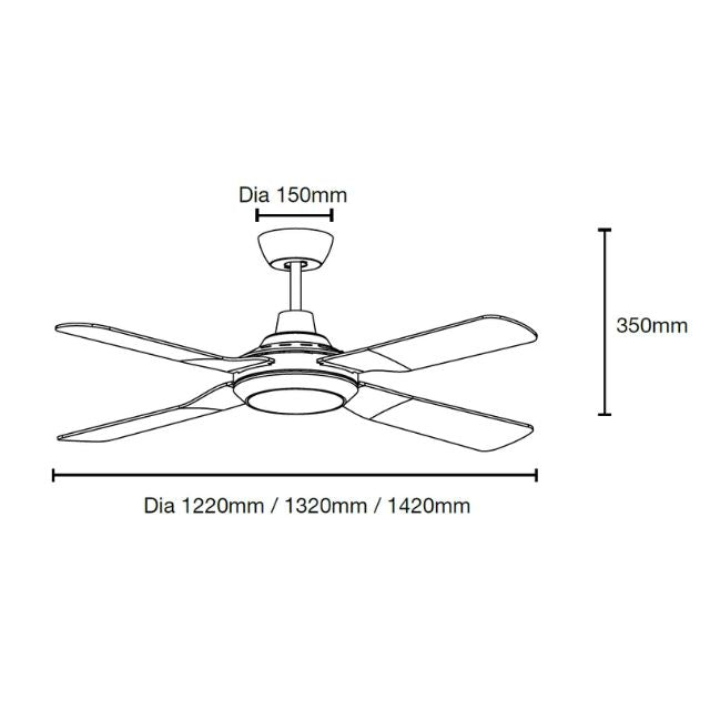 Specsheet Martec Discovery II 1220mm Ceiling Fan with LED Light White MDF1243W - The Blue Space