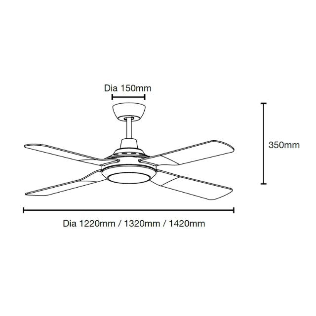 Specsheet Martec Discovery II 1320mm Ceiling Fan with LED Light White MDF1343W - The Blue Space