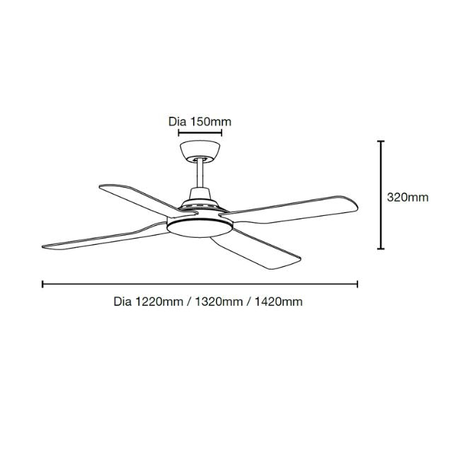 Line Drawing Martec Discovery II 1440mm Ceiling Fan Matt Black MDF144M - The Blue Space