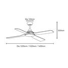 Line Drawing Martec Discovery II 1440mm Ceiling Fan White MDF144W - The Blue Space