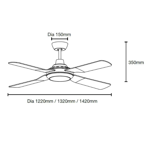 Specsheet Martec Discovery II 1440mm Ceiling Fan with LED Light White MDF1443W - The Blue Space