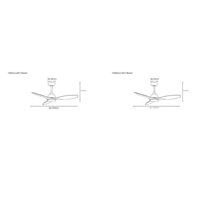 Line Drawing Martec Elite DC 1220mm Ceiling Fan Matt Black MEDC123M - The Blue Space