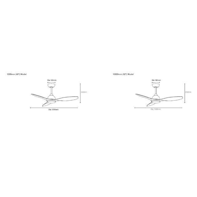 Line Drawing Martec Elite DC 1220mm Ceiling Fan with LED Light Matt Black MEDC1233M - The Blue Space