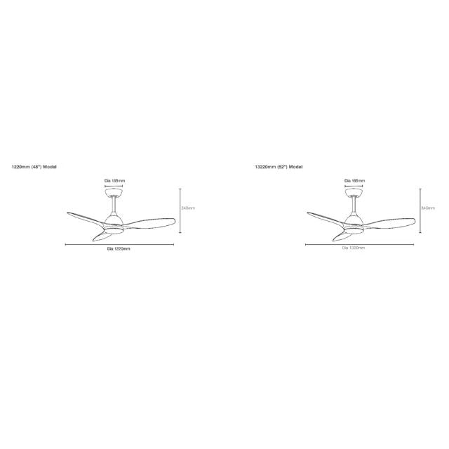 Line Drawing Martec Elite DC 1320mm Ceiling Fan with LED Light Matt White MEDC1333W - The Blue Space