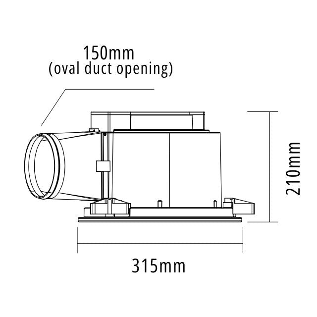 Line Drawing Martec Flow Square 315mm Exhaust Fan with LED Light White MXFLFS30W - The Blue Space