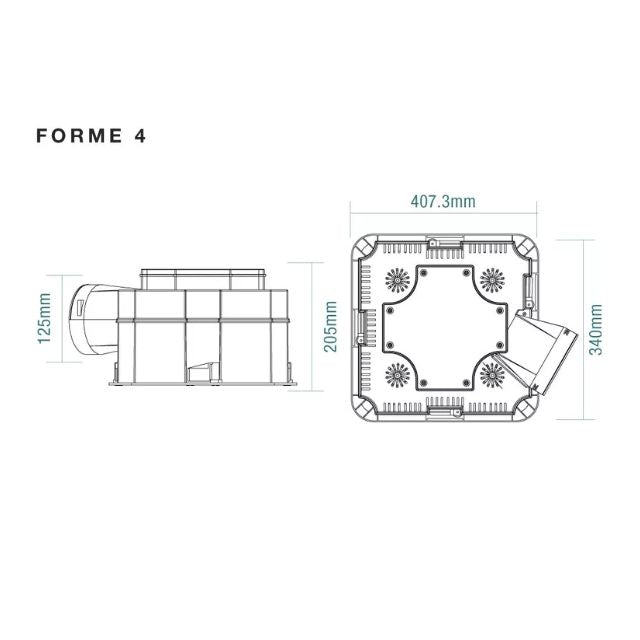 Line Drawing Martec Forme 4 Heat 3 in 1 Bathroom Heater Exhaust Fan with LED Downlight White MBHF4LW - The Blue Space